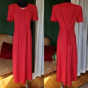 Vintage 90s Jessica Howard Polka Dot Short Sleeve Maxi Dress w/waist tie & slits